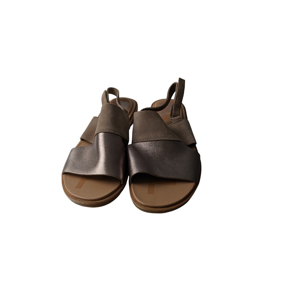 Sorel Roaming Buckle Slingback Sandals Metallic Taupe Leather Suede Womens 7